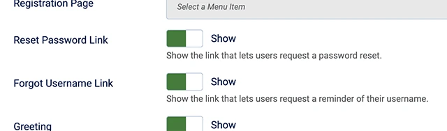 Preview of the new link toggle options in module login