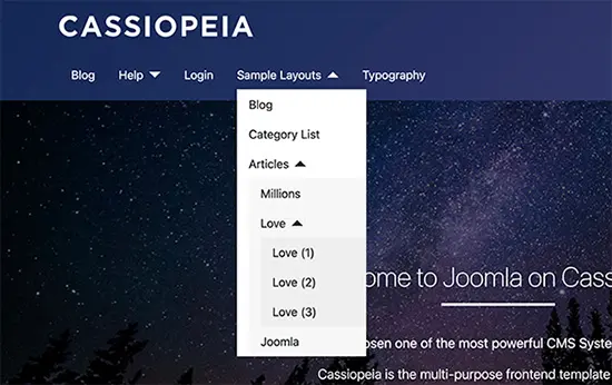 Cassiopeia multi-level dropdown menus