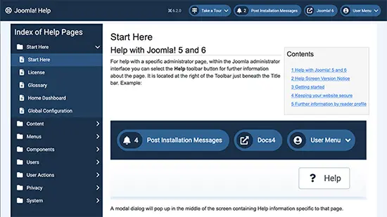 Preview of the new backend Joomla! Help page